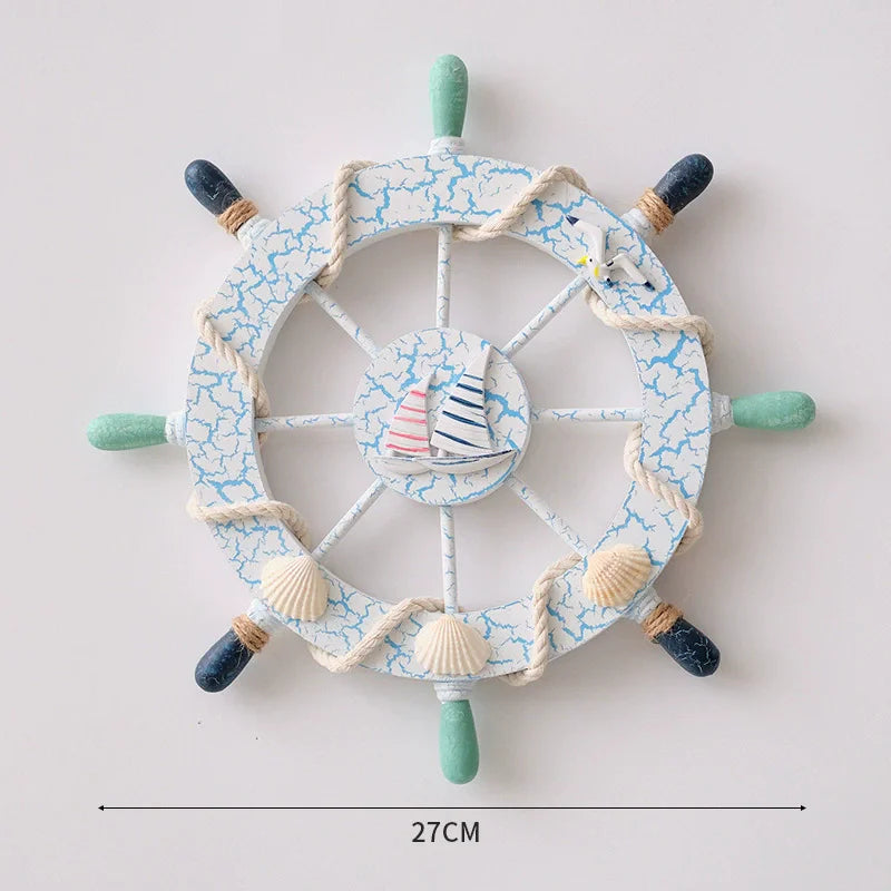 Nautical Mediterranean Ship Rudder Decor Wooden Boat Wheel Helm Living Room