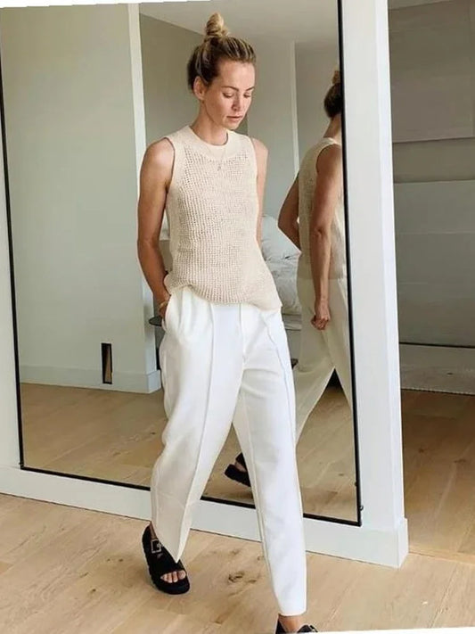 Women Summer Sleeveless Hollow Out Knitted Top