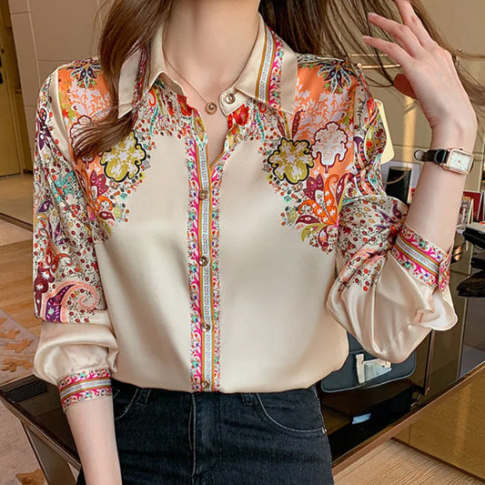 Long Sleeve Floral Print Casual Tops