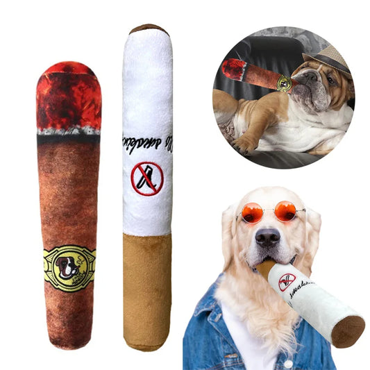 Funny Fake Cigar Plush Squeaky Dog Chew Toy