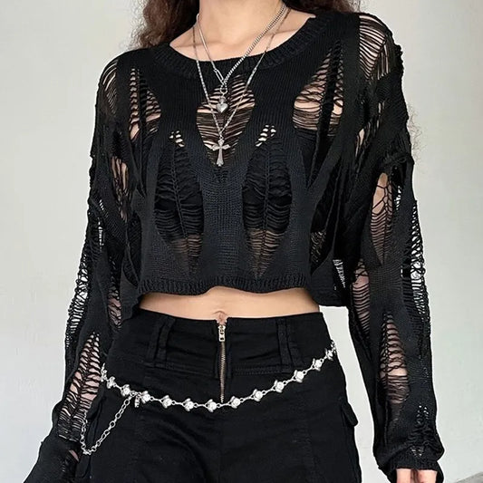 Hollow Out Batwing Sleeve Knitted Loose Top
