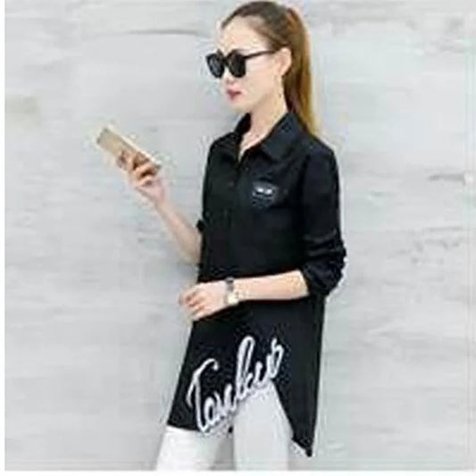 Chemise Asymétrique Brodée Boutonnée à Revers