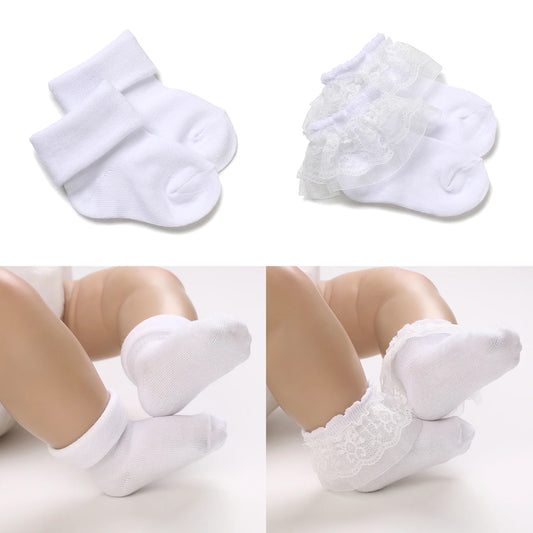 4Pair Lace Cotton Socks for 0-1y Babies