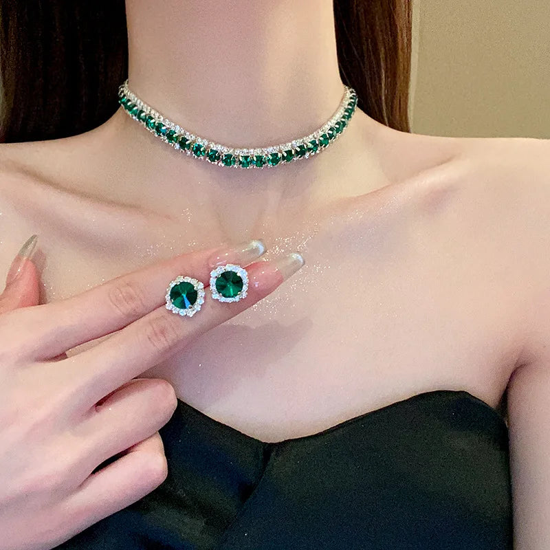 earrings women, green necklace