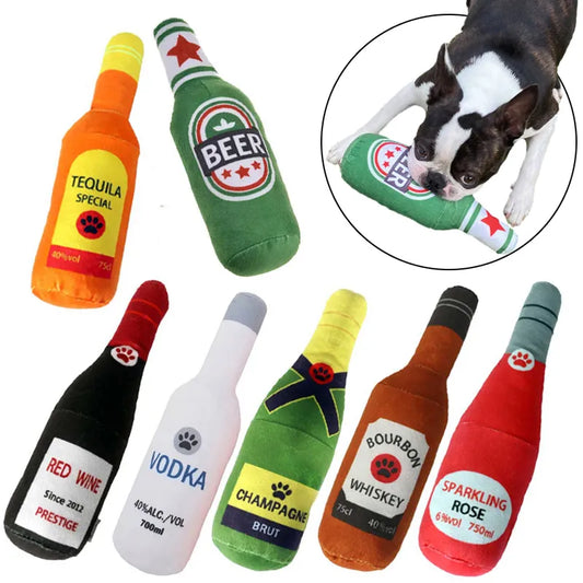 Plush Champagne Bottle Dog Toy With Speaker