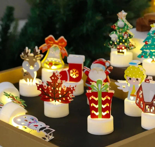 Weihnachtsdeko mit LED-Schneemann und Weihnachtsmannhütte