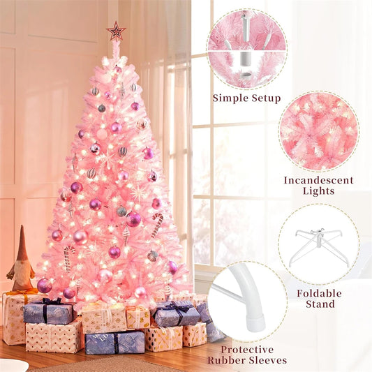 Metal Tripod Artificial Pink Christmas Tree