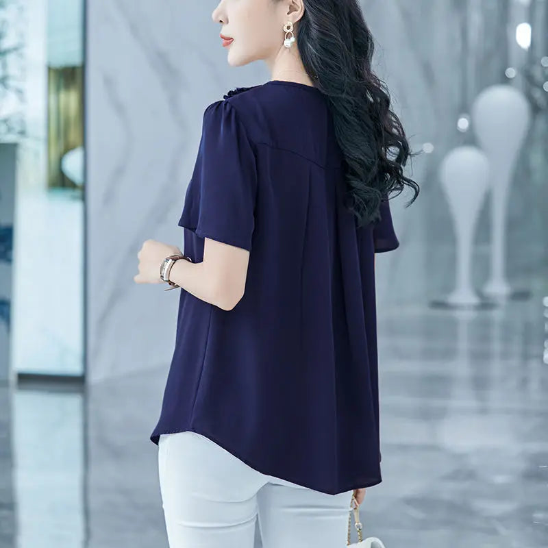 O-Neck Short Sleeve Loose Blouse