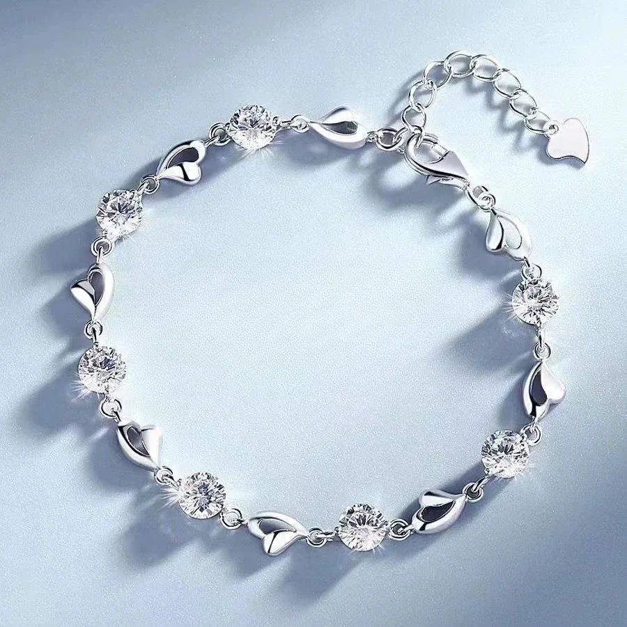 Bracelet rétro en argent sterling 925 en forme de cœur pour femme