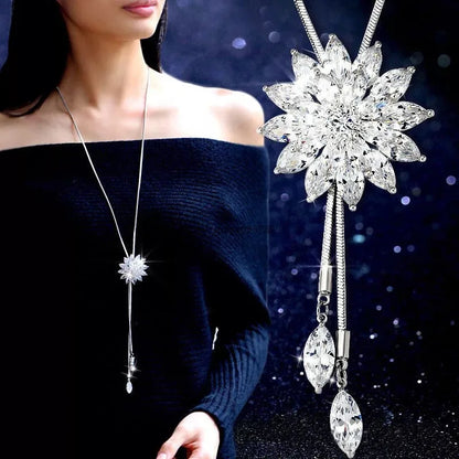 Black Rose Crystal Long Necklace
