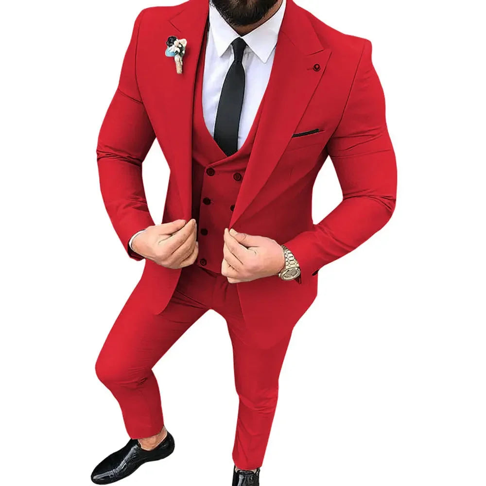 Men's Four Season Single Buckle Slim & Fit 3 Piece Suit Set