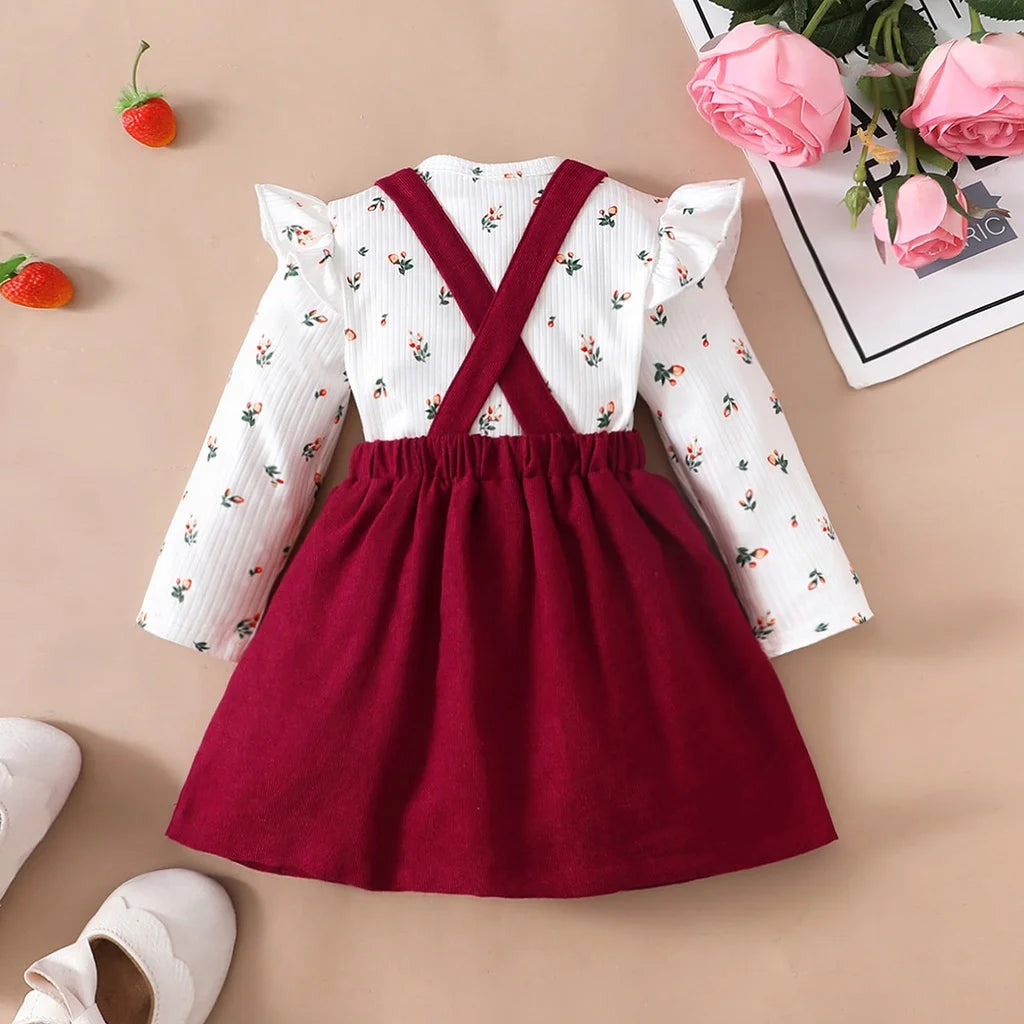 Newborn Baby Ruffle Long Sleeves Body suit red Strap Girl Outfit