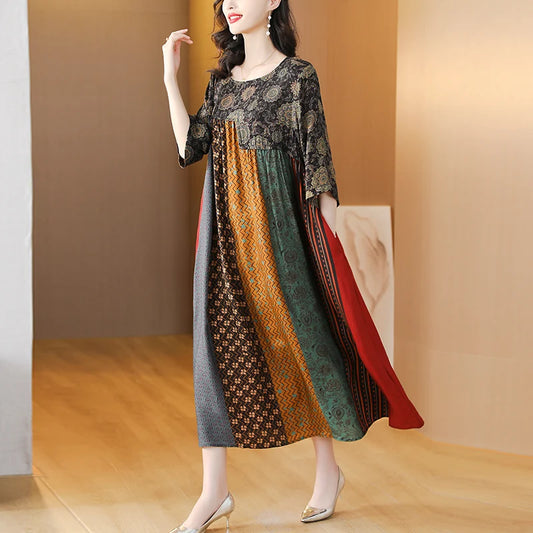 Robe d'été coréenne en soie à col rond