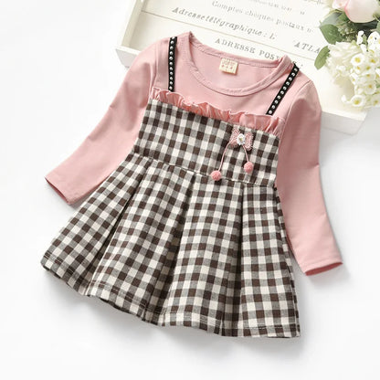 Baby girls rivet plaid long-sleeved dresses