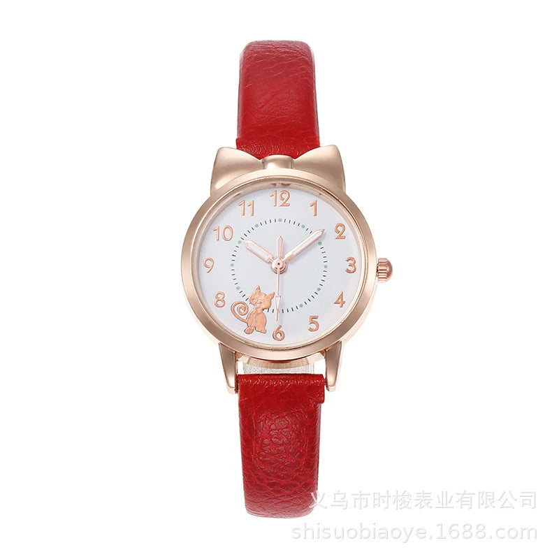 Women's PU Leather Strap Cute Cartoon Quartz Watches Jewlery Set