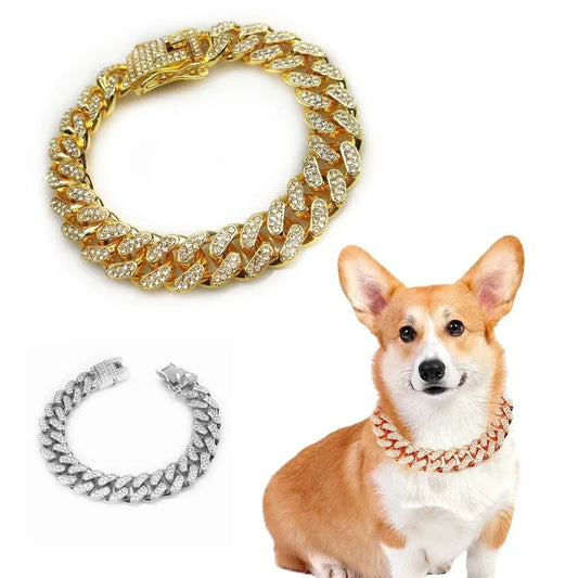 Stainless Steel Rhinestone Dog Chain Collar
