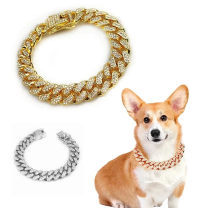 Stainless Steel Rhinestone Dog Chain Collar