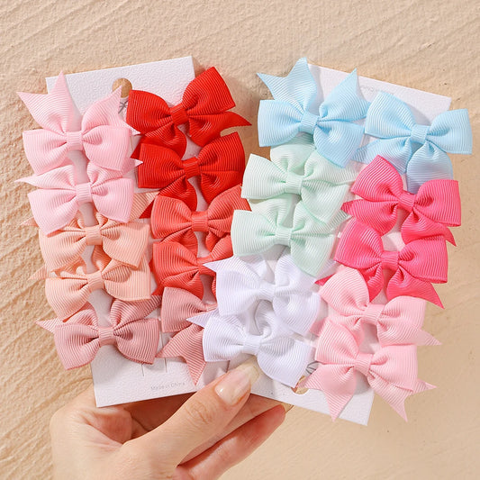 6/10pc Kids Solid Color Ribbon Bow Hair Clips
