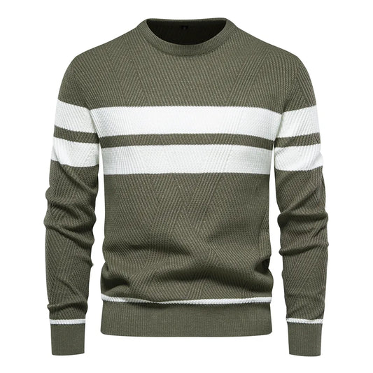 Autumn Men's O-neck Patchwork Long Sleeve Sweater