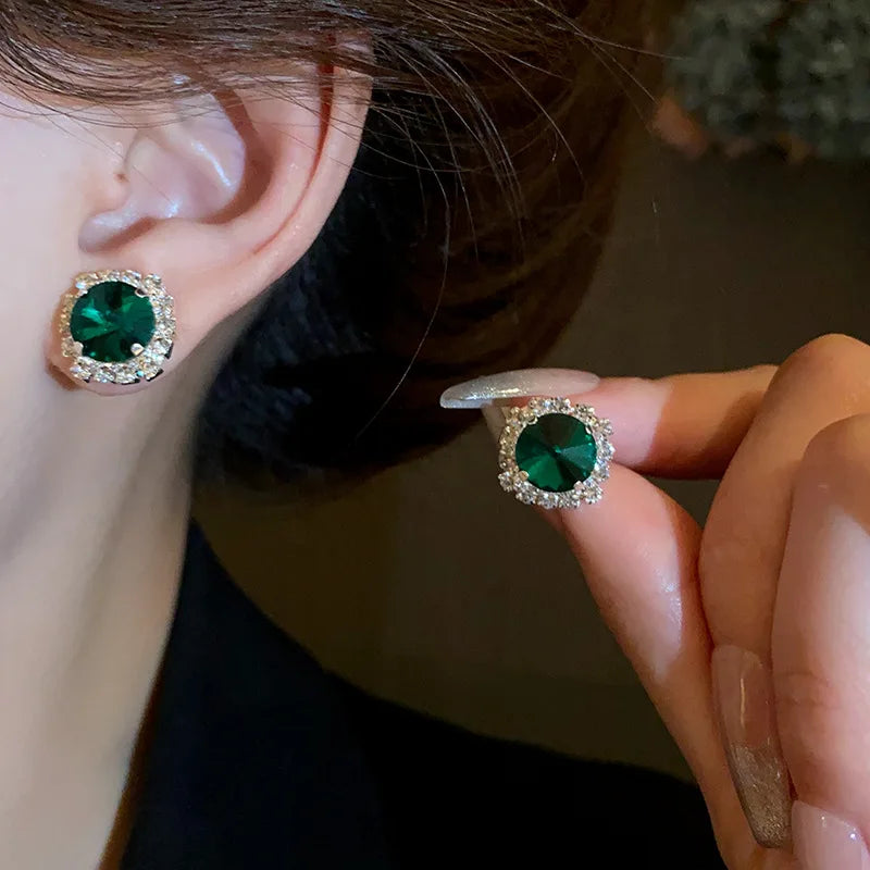 Green Zircon Necklace & Stud Earrings Set