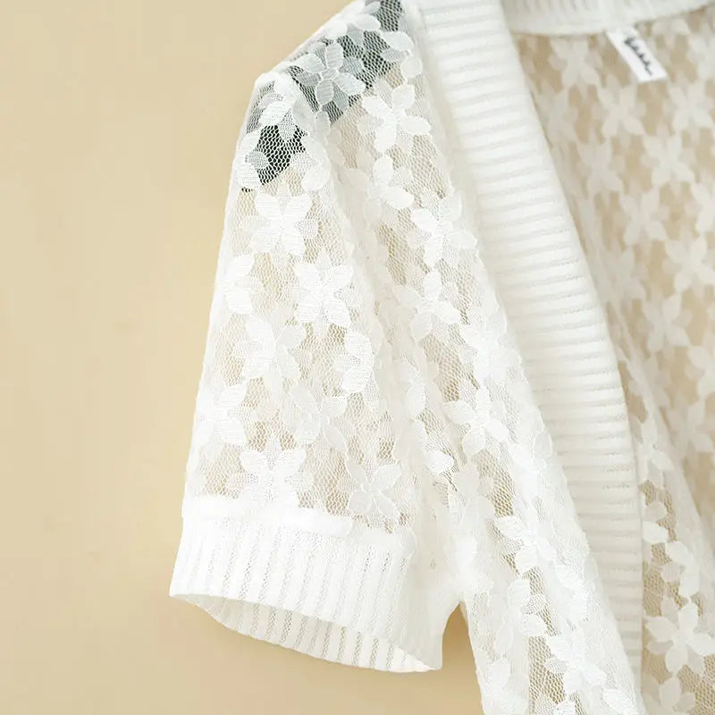 Chic Lace Hollow Out O-Neck Cardigan