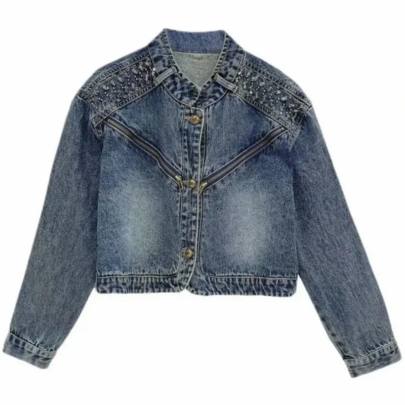 Veste en jean zippée d'automne pour femme