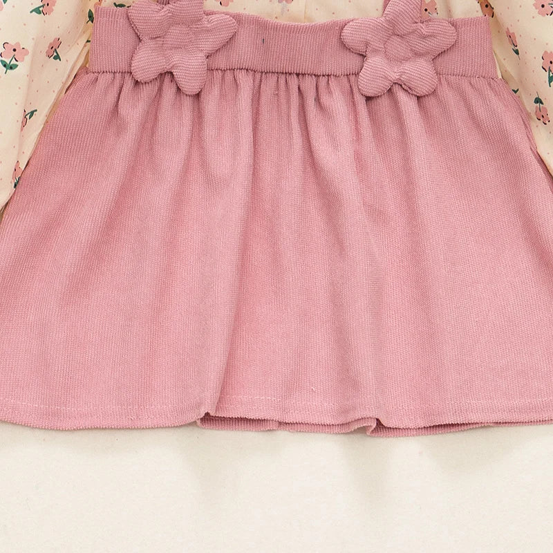 Newborn Girls Long Sleeve Dress - PrincessFlower Strap Dress