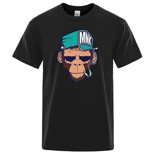 Smoking Monkey Cartoons Print Short Sleeve Men T-Shirts