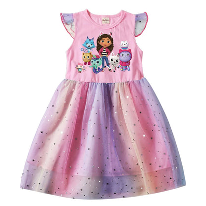 Princess Dress - Girls Rainbow Mesh Dress