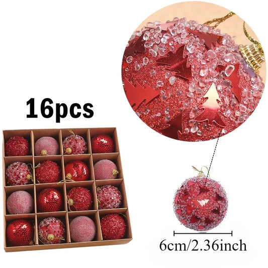 Gold & Red Glitter Christmas Ball Ornaments