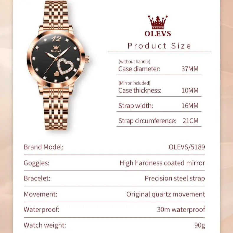 Stainless Steel Strap Diamond Heart Watch for Women