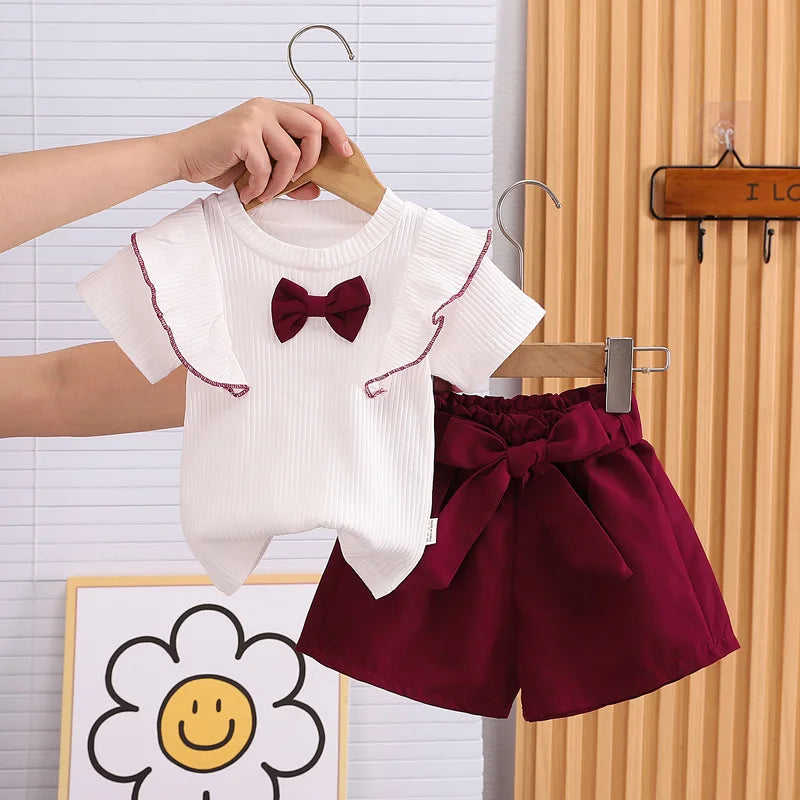 Baby Girls Bow Top And Shorts Summer Outfit Set