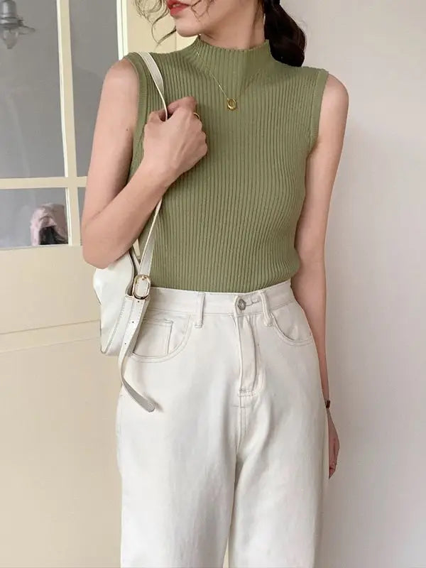 High Collar Sleeveless Summer Women Tops