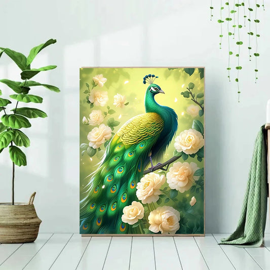 5D DIY Peacock in Flower Diamond Painting
