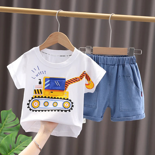 Baby Short Sleeve Round Neck BEACH Printed T-shirt & Shorts