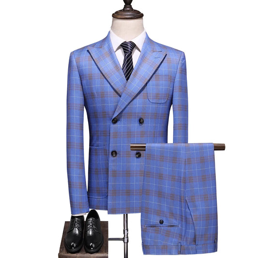 Men's Slim & Fit Business Plaid Suit