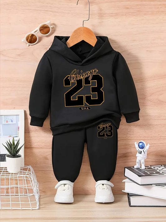 Baby Boys Letter Print Hooded Long Sleeve Outfits Suit