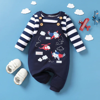 Baby Boy Airplane Pattern Hanging Strap Set Daily Wear