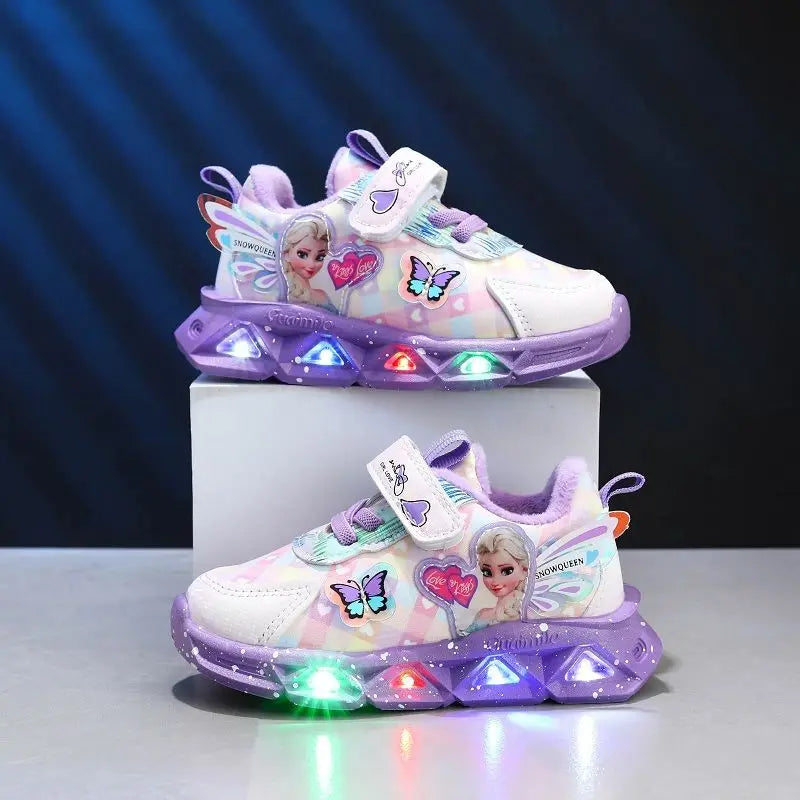 LED Non-slip Pu Leather Sneakers for Baby Girls