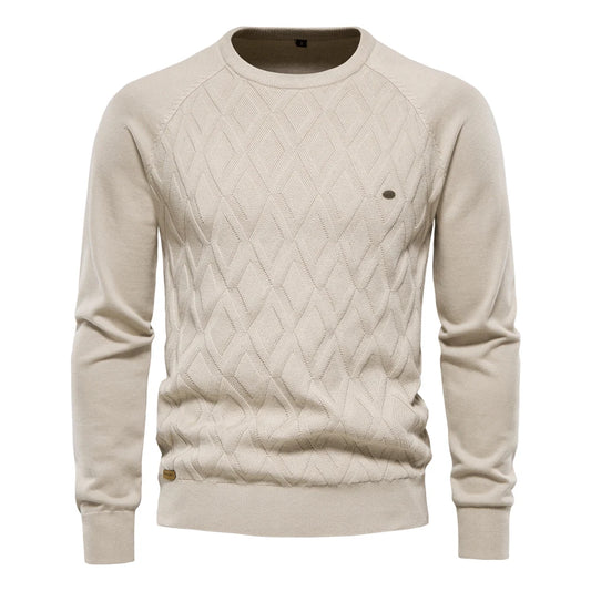 Solid Color O-Neck Long Sleeve Knit Men's Sweater