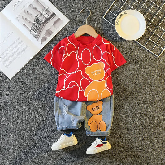 Ensemble t-shirt et short en jean à imprimé dessin animé pour bébé garçon