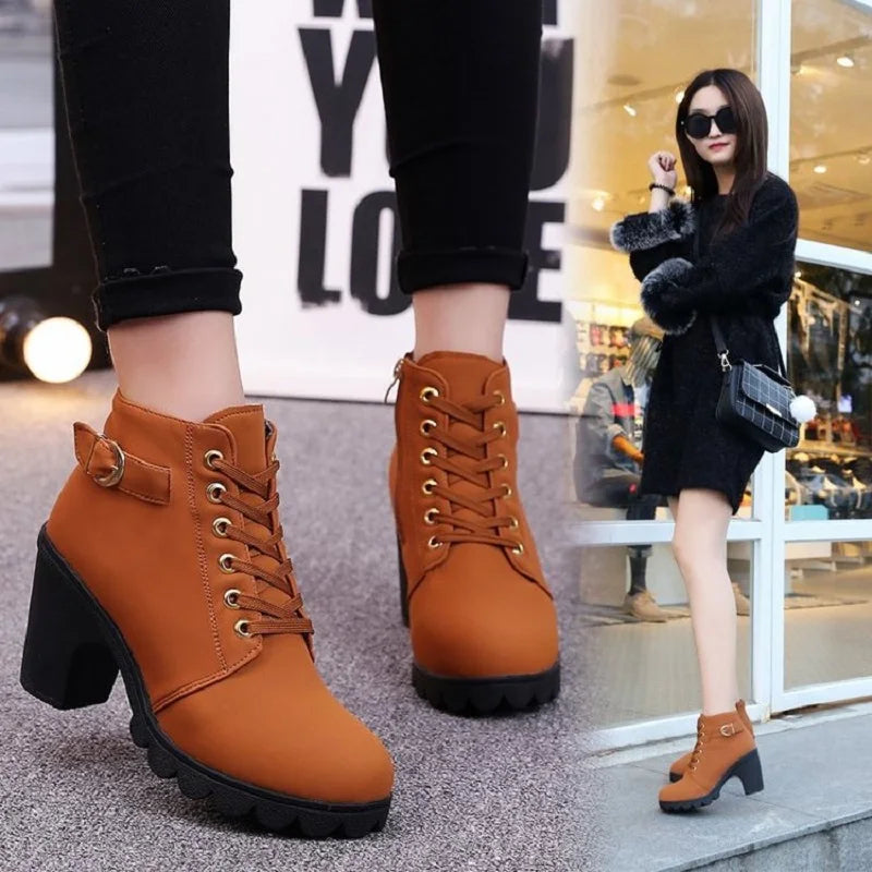 European Lace-up High Heel Boots
