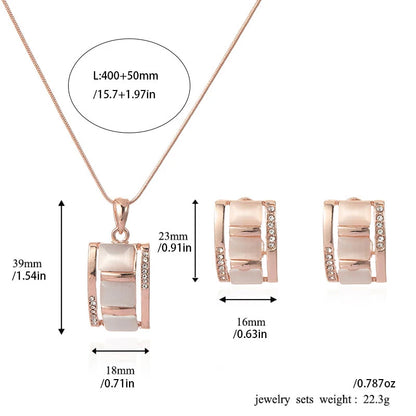 Ladies Rectangular Opal Necklace & Earrings Set