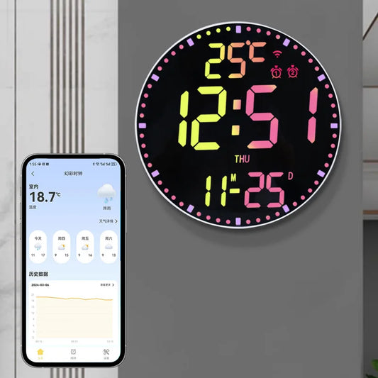 Colorful LED Wall Calendar Clock