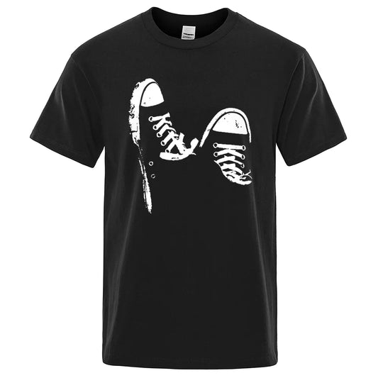 Herren-T-Shirt aus Baumwolle, kurzärmelig, Skate-Schuhe-Aufdruck, O-Ausschnitt