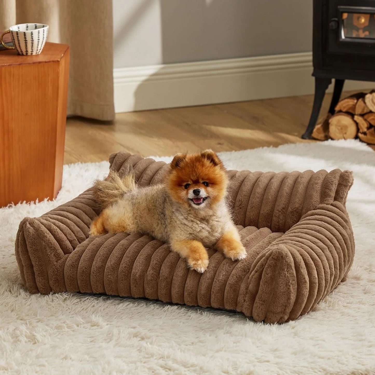 Non-slip Long Plush Dog Bed with Removable Cover