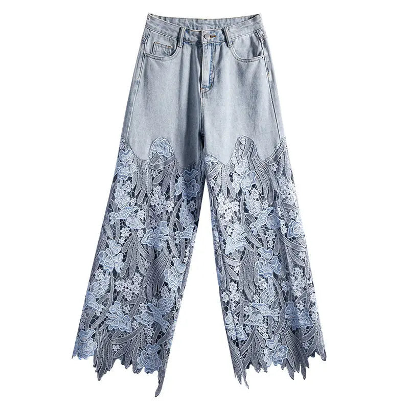 Summer Floral Hollow-Out Pants