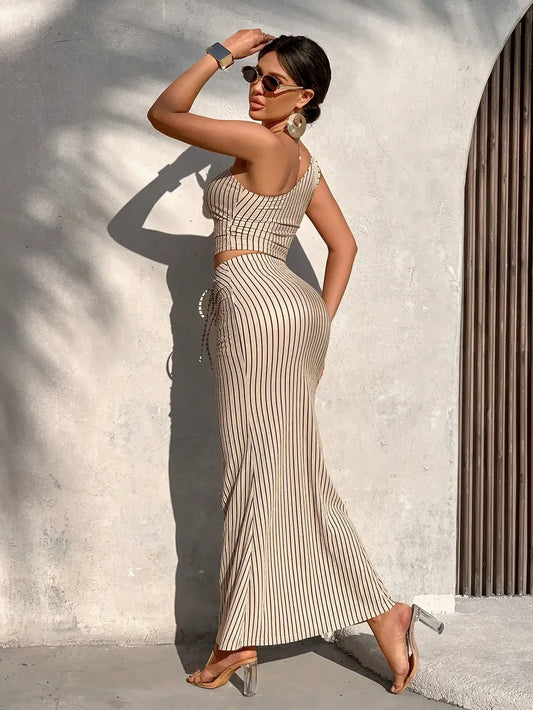 Ensemble jupe sirène à rayures décontractée pour femme