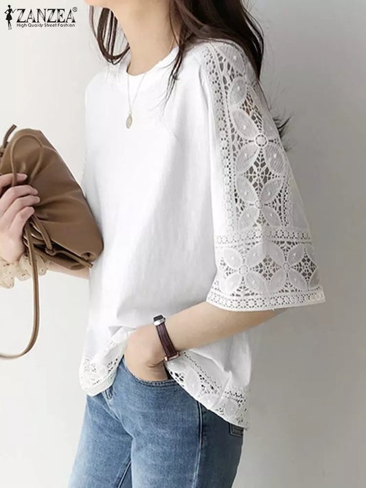 Bohemian Lace Hollow Out Half Sleeve Summer Tops