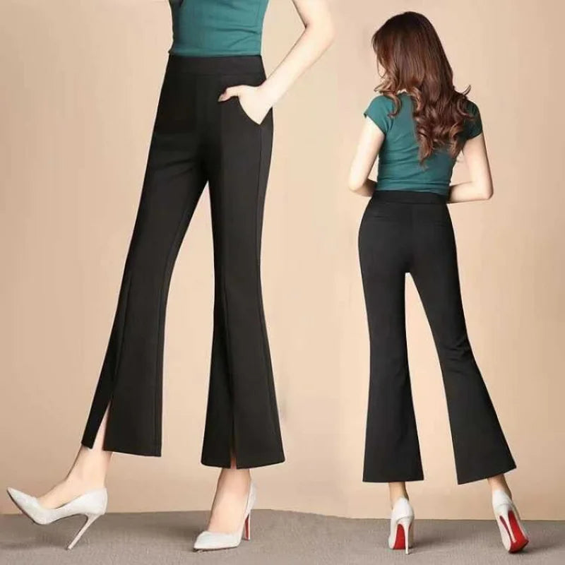 Korean Black High Waist Slim Flare Pants